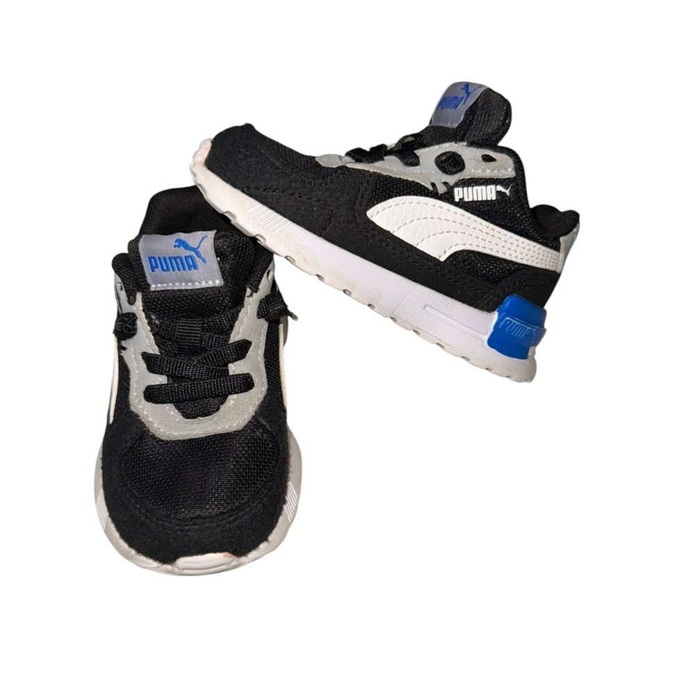 Puma Graviton Unisex Kids Black and White Sneakers with Blue Accents